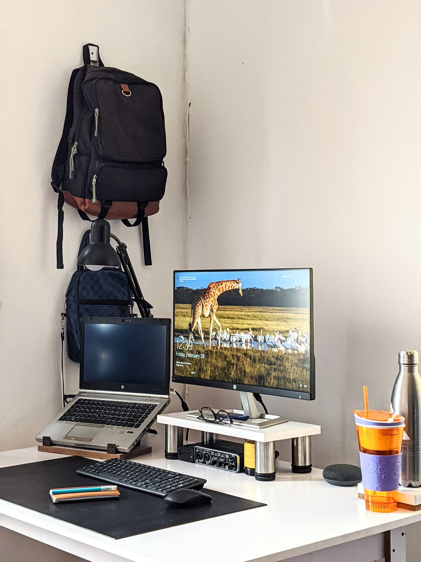 Desk with external monitor and laptop