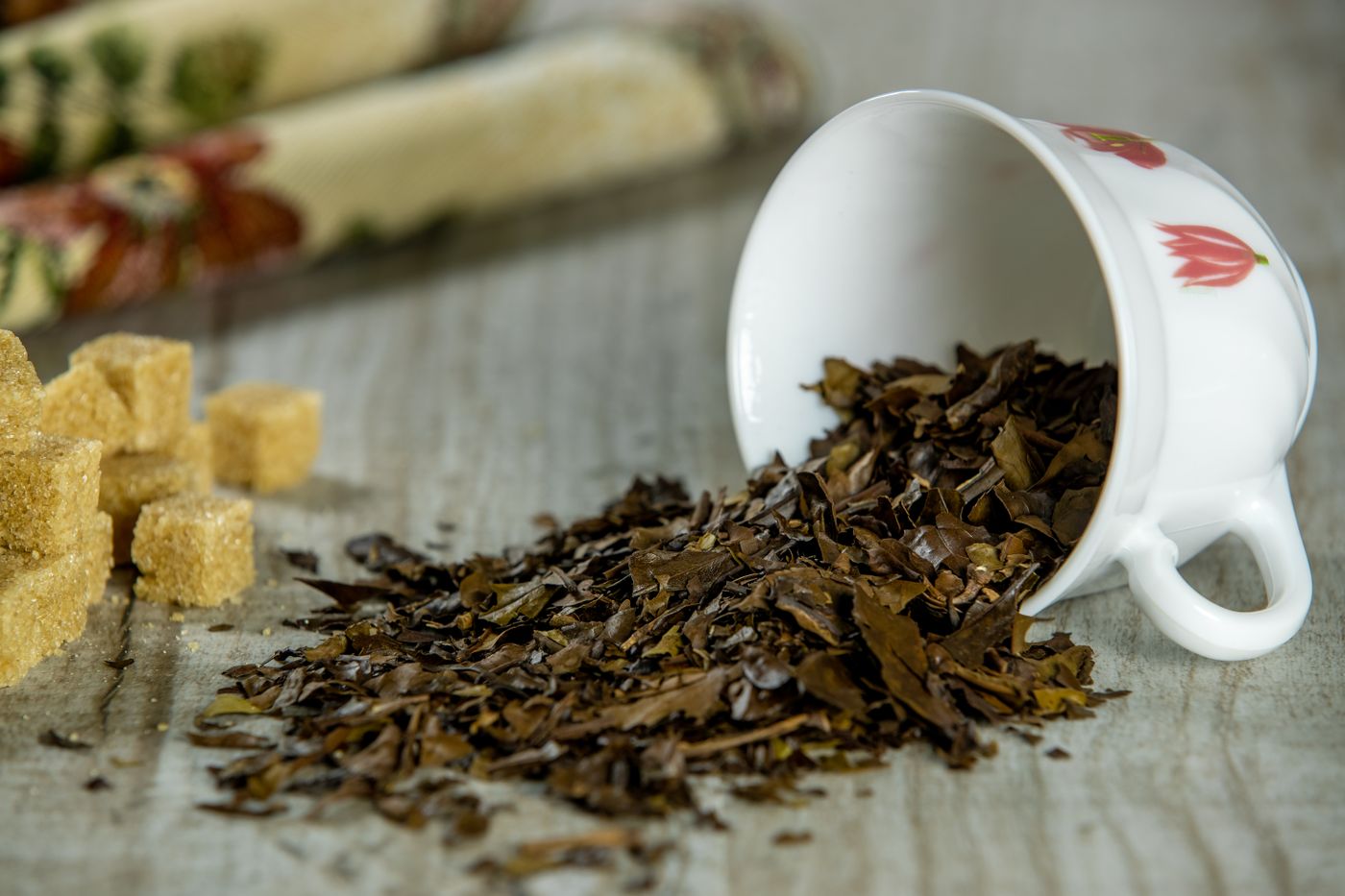 Loose tea leaves in cup