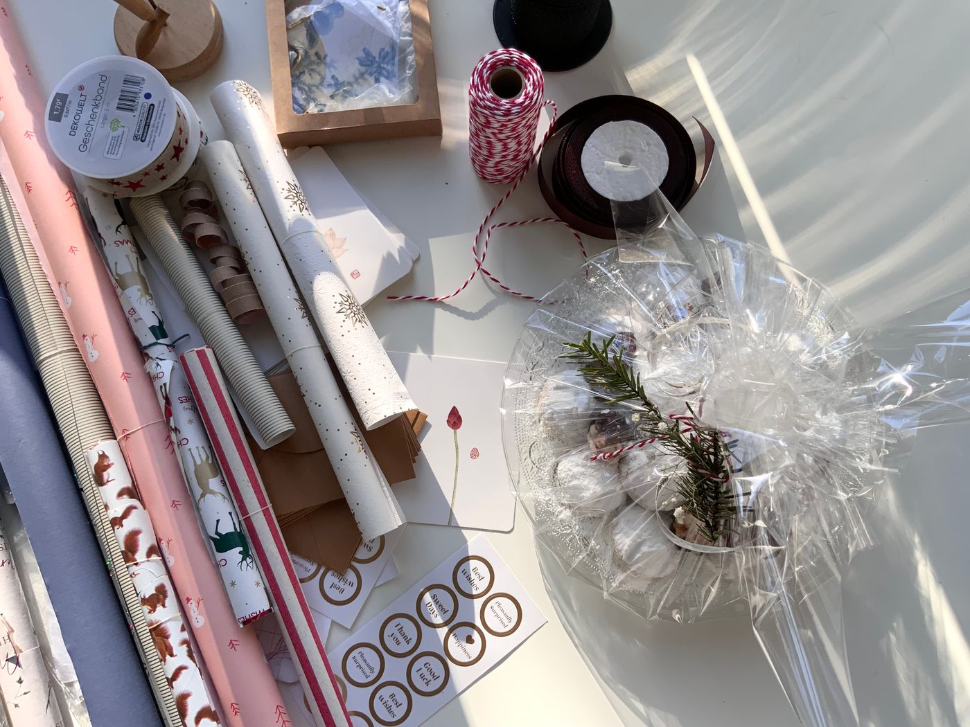 Gift wrapping paper ribbon and scissors