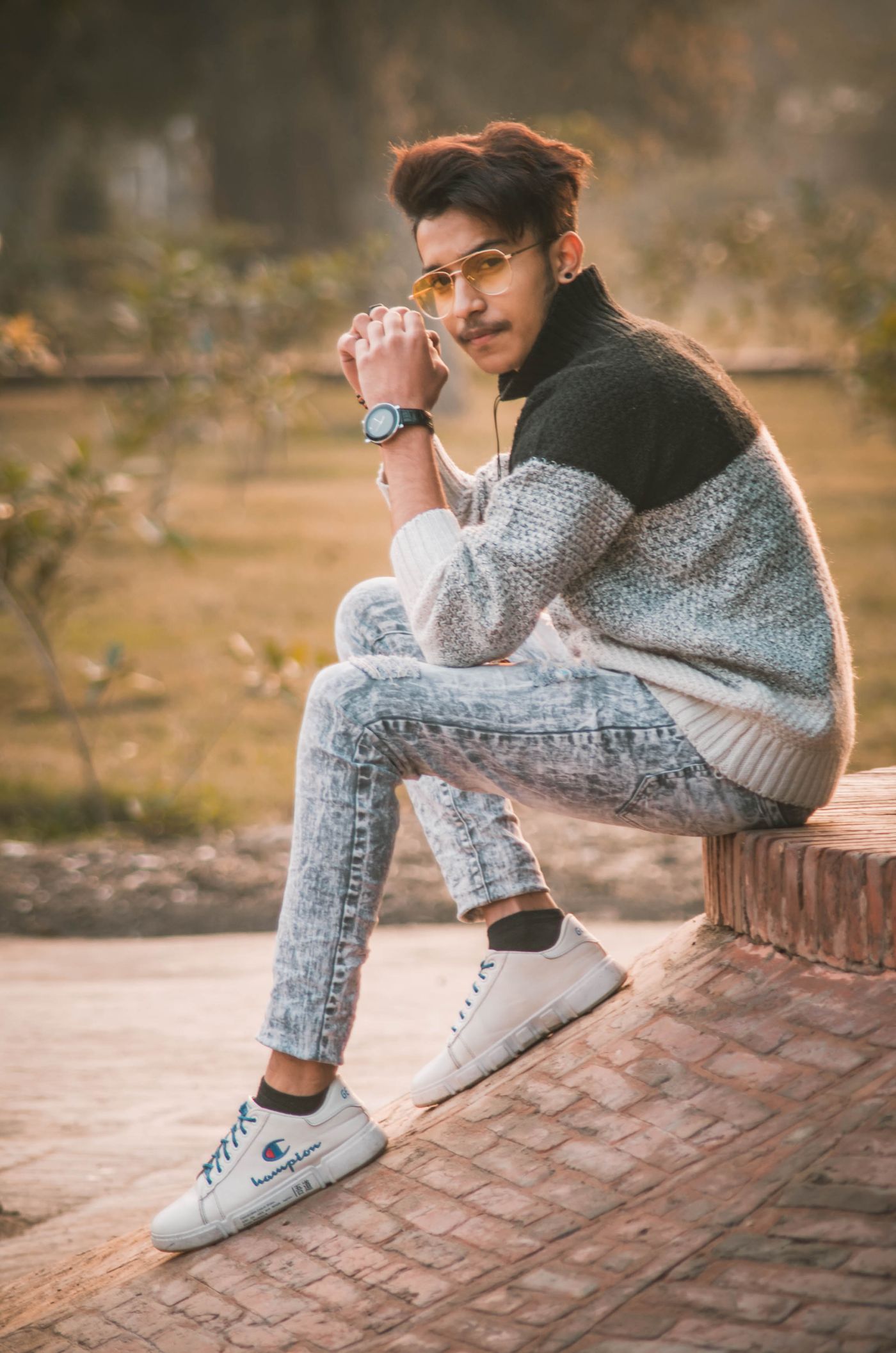 Knitted sweater being worn